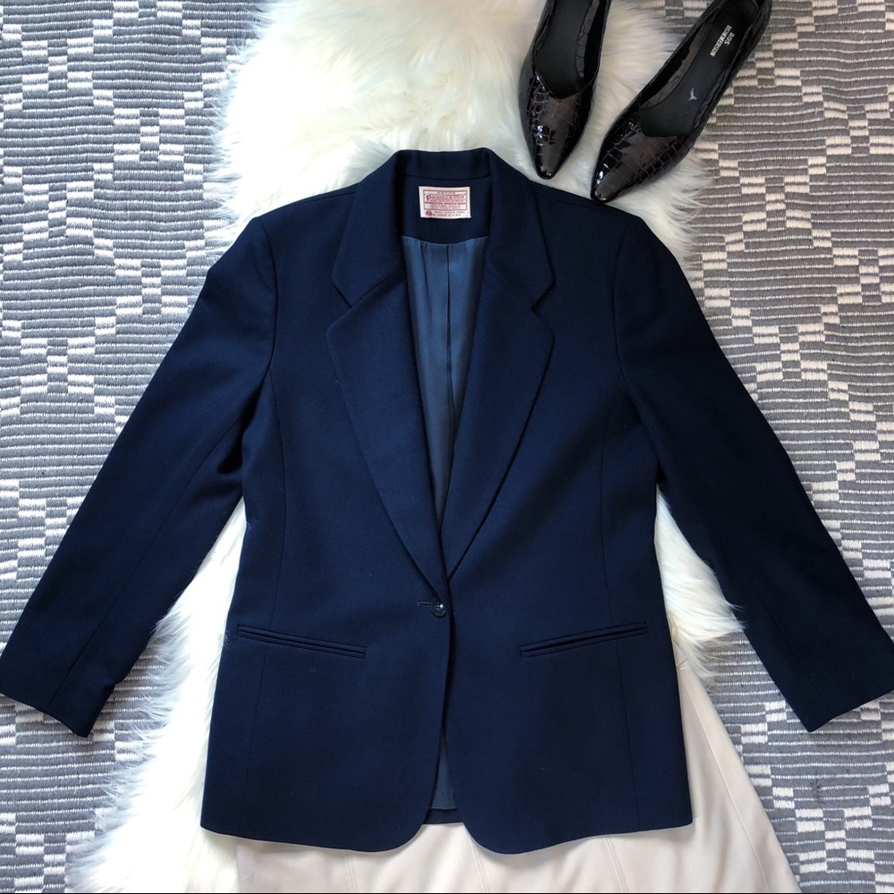 Pendleton Vintage Petite Dark Navy Wool Button Blazer Preppy Nautical Jacket 6P - Picture 2 of 9